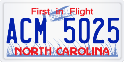 NC license plate ACM5025