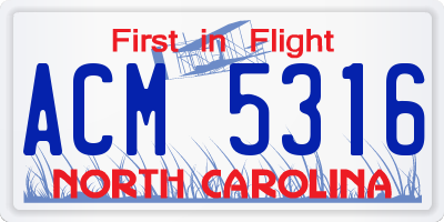 NC license plate ACM5316