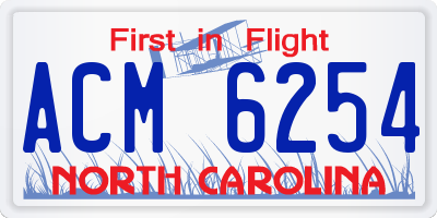 NC license plate ACM6254