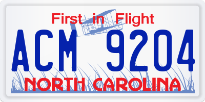 NC license plate ACM9204