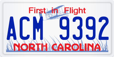 NC license plate ACM9392