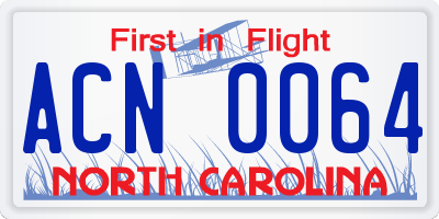 NC license plate ACN0064