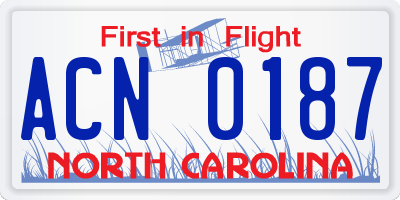 NC license plate ACN0187