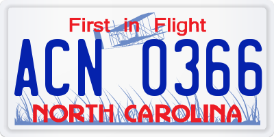 NC license plate ACN0366