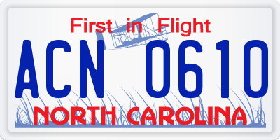 NC license plate ACN0610