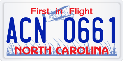 NC license plate ACN0661