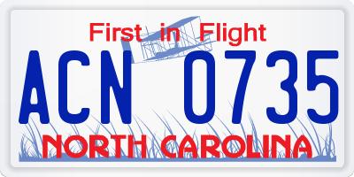 NC license plate ACN0735