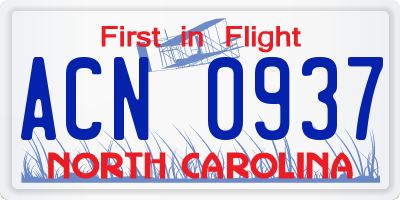 NC license plate ACN0937