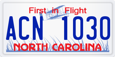 NC license plate ACN1030