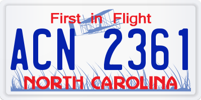 NC license plate ACN2361