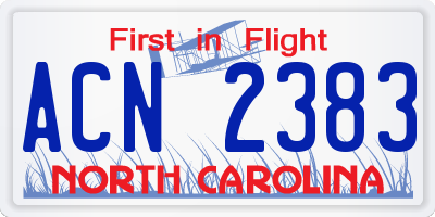 NC license plate ACN2383