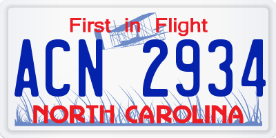 NC license plate ACN2934