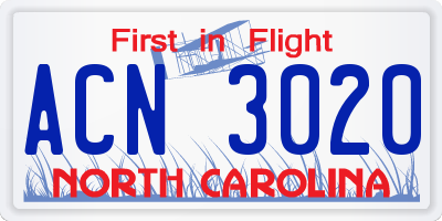 NC license plate ACN3020