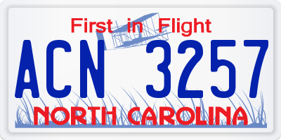 NC license plate ACN3257