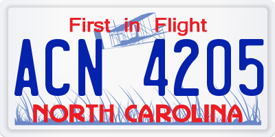 NC license plate ACN4205
