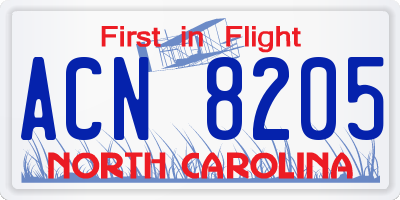 NC license plate ACN8205
