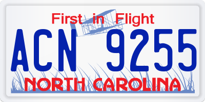 NC license plate ACN9255