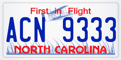 NC license plate ACN9333