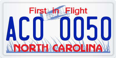 NC license plate ACO0050