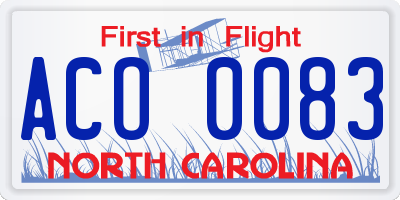 NC license plate ACO0083