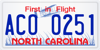 NC license plate ACO0251