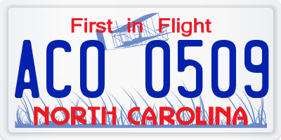NC license plate ACO0509