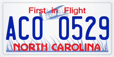 NC license plate ACO0529