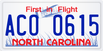 NC license plate ACO0615