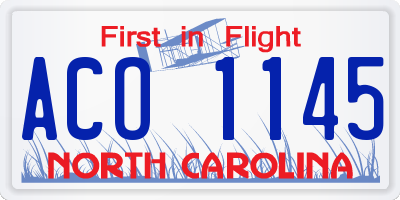 NC license plate ACO1145