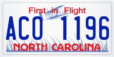 NC license plate ACO1196