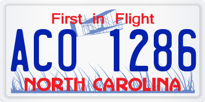 NC license plate ACO1286