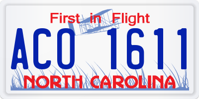NC license plate ACO1611