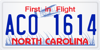 NC license plate ACO1614