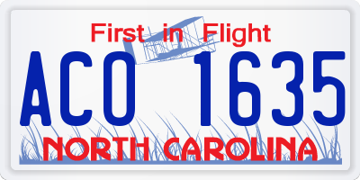 NC license plate ACO1635