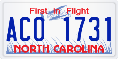 NC license plate ACO1731