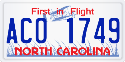 NC license plate ACO1749