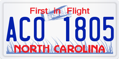 NC license plate ACO1805