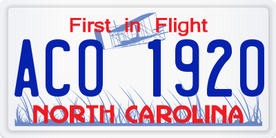 NC license plate ACO1920