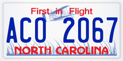 NC license plate ACO2067
