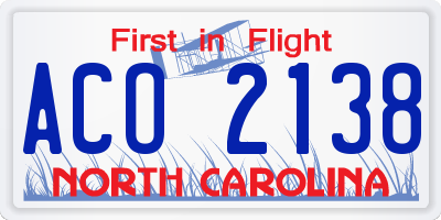 NC license plate ACO2138