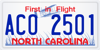 NC license plate ACO2501