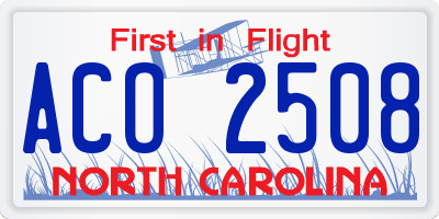 NC license plate ACO2508