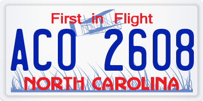 NC license plate ACO2608