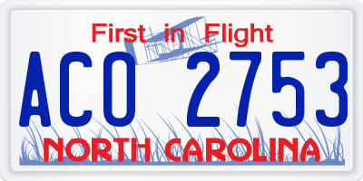 NC license plate ACO2753