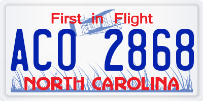 NC license plate ACO2868