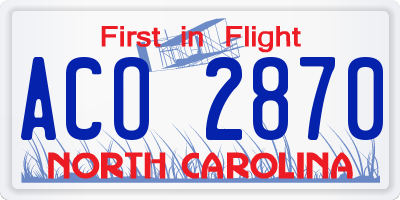 NC license plate ACO2870