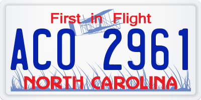 NC license plate ACO2961