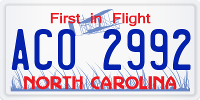 NC license plate ACO2992