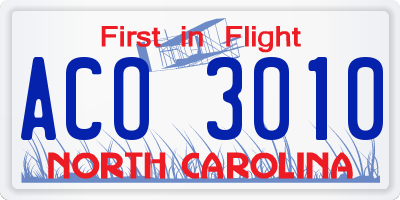 NC license plate ACO3010