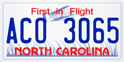 NC license plate ACO3065
